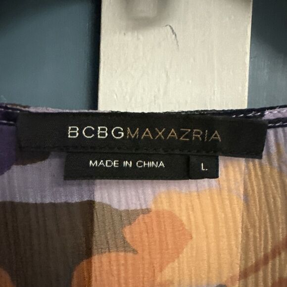 BCBGmaxazria Floral Print SILK Peasant Blouse Women’s Size L Large Chiffon - Picture 5 of 11